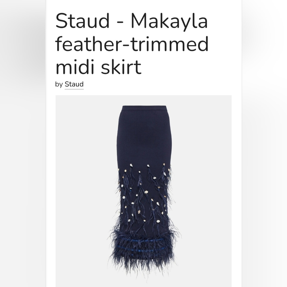 STAUD Navy Skirt with Beaded Fringe